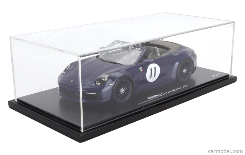 Spark-model Porsche 911 992 Carrera S Cabriolet Open N 11 2024 - La Carrera Panamericana 1952 - Con Vetrina - S vitrínou 1:18 Blue