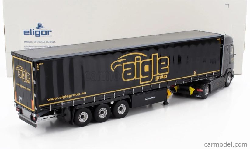 Eligor DAF Xg Truck Cassonato Remorque Tautliner Aigle Group 2022 1:43 Black Yellow