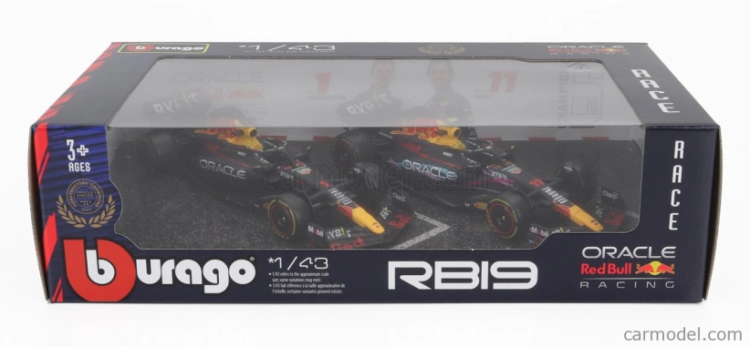 Bburago Red bull Set F1 2x Rb19 Team Oracle Red Bull Racing N 1 World Champion Season Gp 2023 Max Verstappen + N 11 Season 2023 Sergio Perez 1:43 Matná Modrá Žlutá Červená