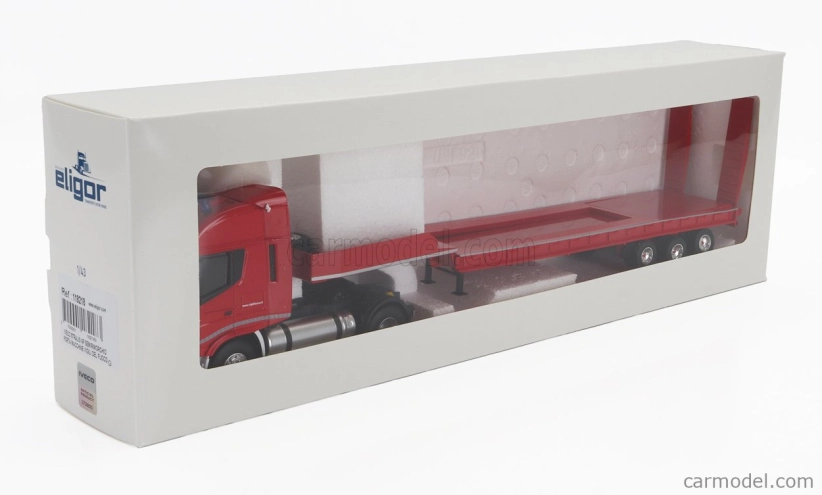 Eligor Iveco fiat Stralis 480xp Truck Rimorchio Pianale Trasporto Mezzi Movimento Terra Vigili Del Fuoco 2016 1:43 Red