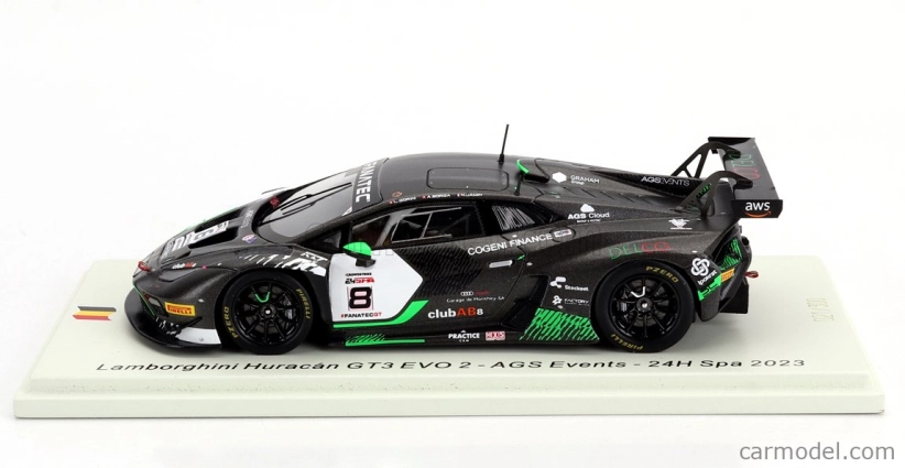 Spark-model Lamborghini Huracan Gt3 Evo 2 Team Ags Events N 8 24h Spa 2023 L.gorini - A.borga - N.jamin 1:43 Black White