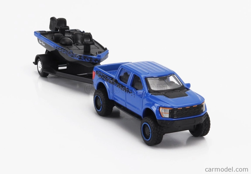 Maisto Ford USA F-150 Svt Raptor Pick-up With Bass Boat And Trailer 2021 1:64 modrá čierna