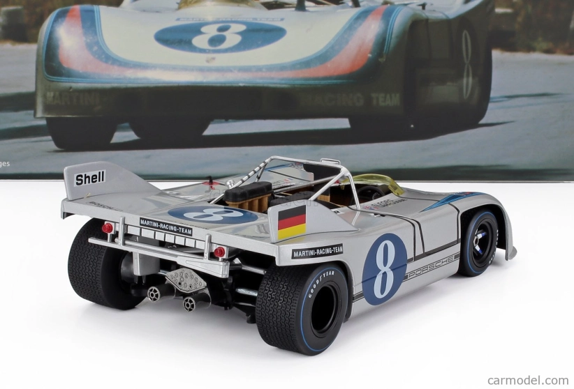 Werk83 Porsche 908/03 Spider Team Martini Racing N 8 Targa Florio 1971 Vic Elford - Gerard Larrousse 1:18 Stříbrná Modrá