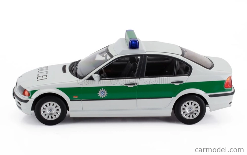 BMW radu 3 (e46) Polizei 1999 v mierke 1:18 bielo-zelená
