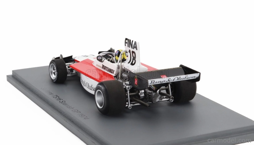 Spark-model Surtees F1 Ts16 N 18 Spanish Gp 1974 Carlos Pace 1:43 Biela červená čierna