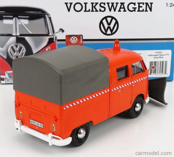 Motor-max Volkswagen T1 Pick-up Double Cabine Spazzaneve - Snowplow 1962 1:24 Orange