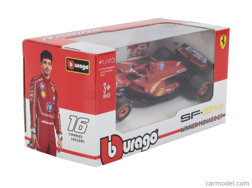 Bburago Ferrari F1 Sf-24 Team Scuderia Ferrari N16 Winner Monaco Gp 2024 Charles Leclerc 1:43 červeno-čierna