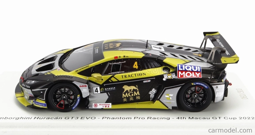 Spark-model Lamborghini Huracan Gt3 Evo Team Phantom Pro Racing N 4 4. Gt Cup Macau 2022 Ling Kang 1:43 Žltá čierna