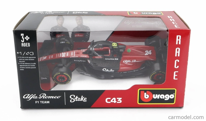 Bburago Alfa romeo F1 C43 Team Stake N 24 Season 2023 Guanyu Zhou 1:43 čierno-červená