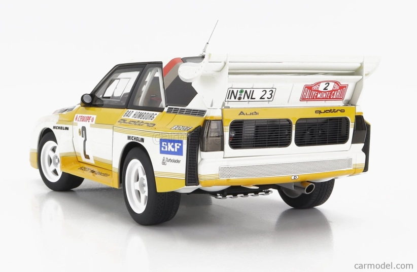 Autoart Audi Quattro Sport S1 (nočná verzia) N 2 4th Rally Montecarlo 1986 S figúrkou W.rohrl - C.geistdorfer 1:18 Žltá Biela Červená