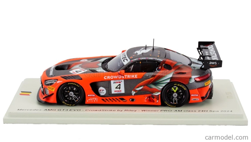 Spark-model Mercedes Benz Amg Gt3 Evo 6.2l V8 Team Crowdstrike Riley N 4 Winner Pro-am Class 24h Spa 2024 George Kurtz - Ian James - Nicky Catsburg - Colin Braun 1:43 Orange Grey