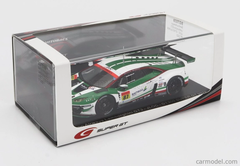 Spark-model Lamborghini Aventador Gt3 Team Jloc N 87 Gt300 Super Gt 2022 K.mtsuura - N.sakaguchi 1:43 Bielo-zelená