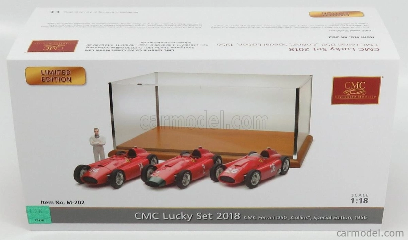 Cmc Ferrari Set 3x F1 D50 Short Nose N 14 French Gp 1956 Collins - F1 D50 Long Nose N 2 German Gp 1956 Collins - F1 D50 N 26 Monza Italy Gp 1956 Collins 1:18 Red