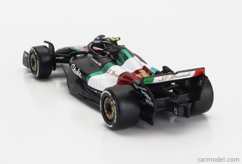 Bburago Alfa romeo F1 C43 Team Stake N 24 Monza Italy Gp 2023 Guanyu Zhou 1:43 čierna červená biela zelená