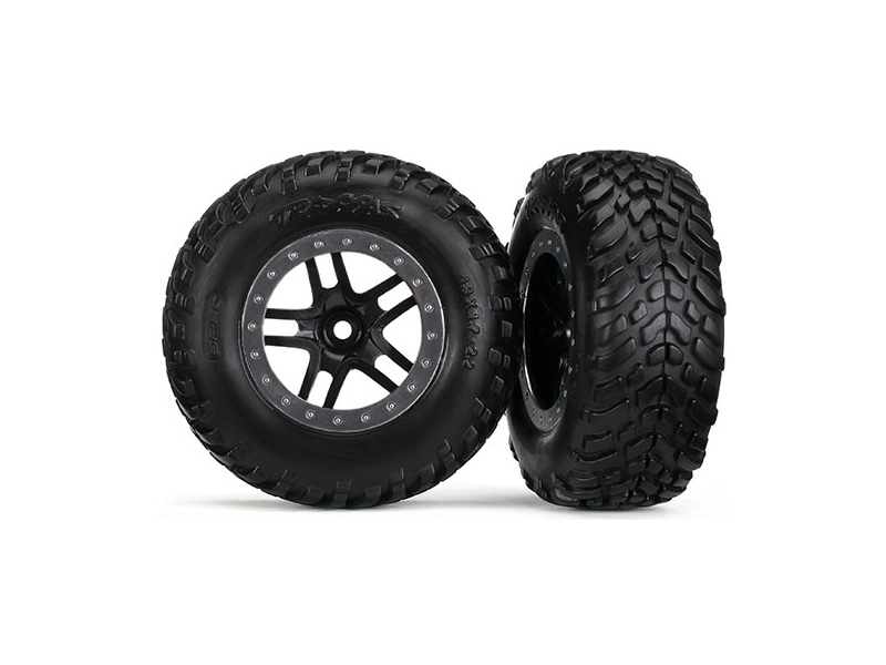 Kolesá Traxxas 2.2/3.0", SCT Split-Spoke čiernosaténové disky, pneumatiky SCT S1 (2)
