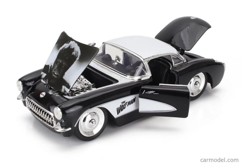Jada Chevrolet Corvette s postavičkou Wolfmana 1957 1:24 čierna biela