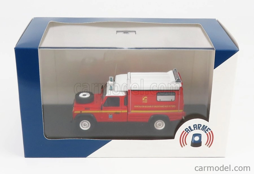 Alarme Land rover Defender 130 Pick-up Closed Vsab Tt Bmpm Sapeurs Pompiers Vehicule De Secours Et D'assistance Aux Victimes 1986 1:43 Red White
