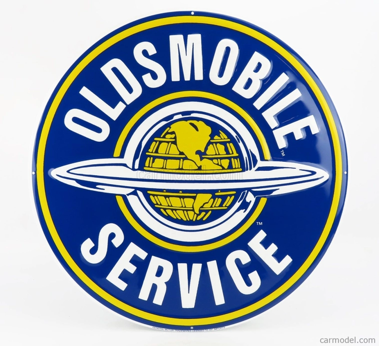 Edicola Príslušenstvo Kovová okrúhla tabuľka - Oldsmobile Service 1:1 Modrá žltá