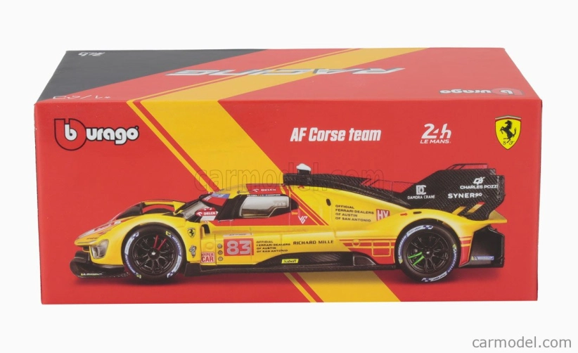 Bburago Ferrari 499p 3.0l Turbo V6 Team Af Corse N 83 24h Le Mans 2024 Robert Kubica – Robert Shwartzman – Yifei Ye – With Showcase 1:43 žltá červená