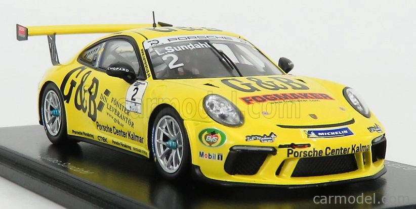 Spark-model Porsche 911 991 Gt3 Cup N 2 Champion Porsche Carrera Cup Scandinavia 2018 L.sundahl 1:43 Žltá