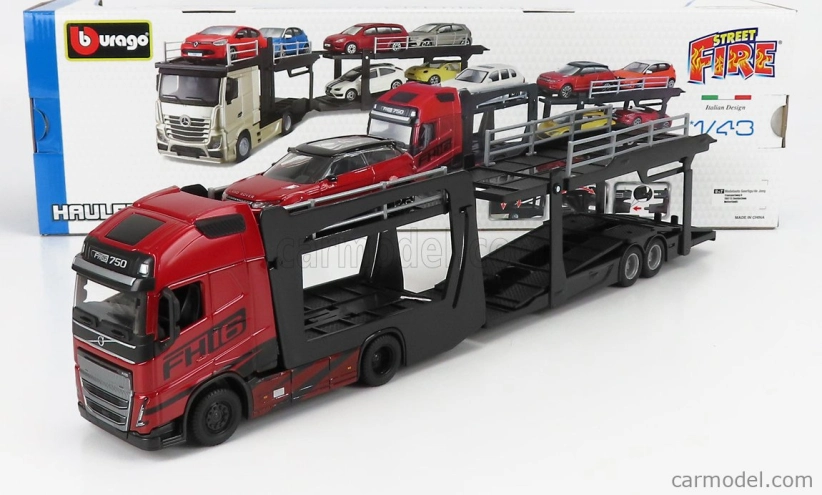 Bburago Volvo Fh16 Xl 750 Euro 6 Cab Truck Car Transporter With Land Rover Range Evoque Lrx 2-door 2011 1:43 Red Met
