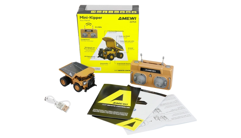 Mini kovový sklápěcí RC dumper, proporcionální, 8 kanálů, 1:64 RTR
