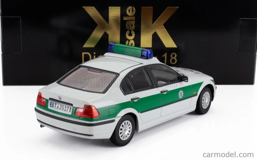 BMW radu 3 (e46) Polizei 1999 v mierke 1:18 bielo-zelená