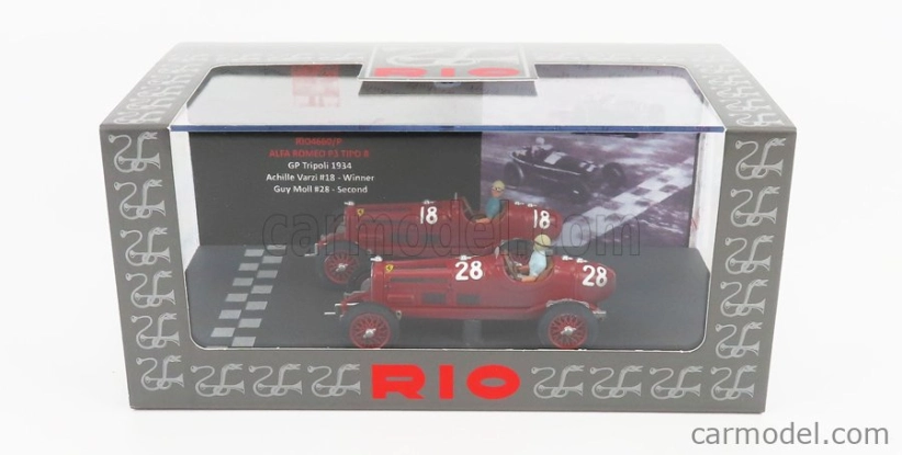 Rio-models Alfa romeo F1 2x P3 Scuderia Ferrari N 18 Víťaz Tripoli Gp 1934 Varzi + P3 N 28 2. Tripoli Gp 1934 Moll 1:43 Red