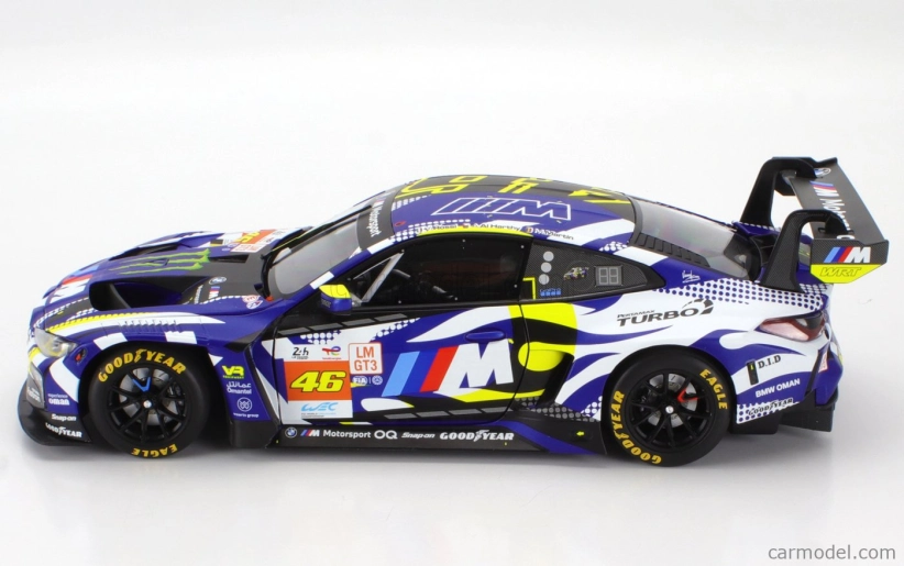 Minichamps BMW 4-series M4 Gt3 Team Wrt N 46 24h Le Mans 2024 Valentino Rossi - Maxime Martin - Ahmad Al Harthy 1:18 Modrá Bílá Černá