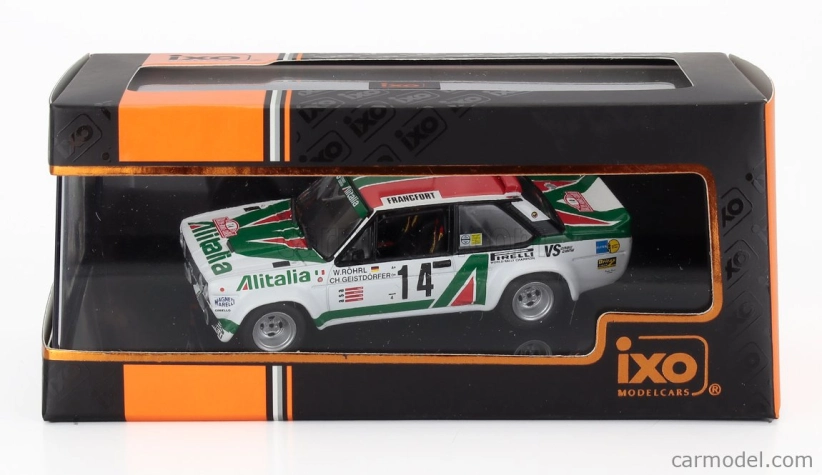 Ixo-models Fiat 131 Abarth Team Alitalia N 14 Rally Montecarlo 1981 Dario Cerrato - Luciano Guizzardi 1:43 Biela zelená červená
