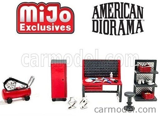 American diorama Accessories Set Officina Garage Tool 1:64 Šedá Červená