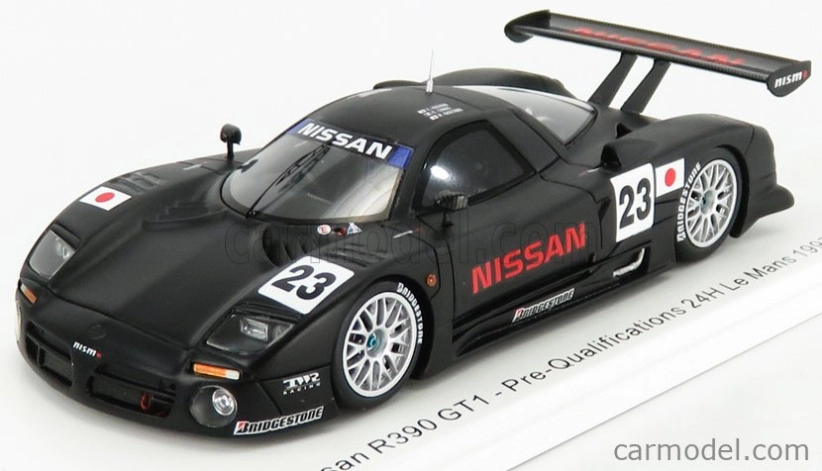Spark-model Nissan R390 Gt1 3.5l Turbo N 23 Predkvalifikácia 24h Le Mans 1997 K.hoshino - E.comas - M.kageyama 1:43 Black