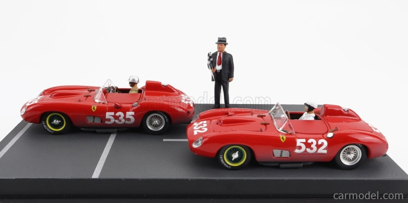 Art-model Ferrari Diorama Set 2x 315s Spider Sn0684 N 535 Winner Mille Miglia 1957 P.taruffi + N 532 2nd Mille Miglia 1957 W.von Trips 1:43 Red