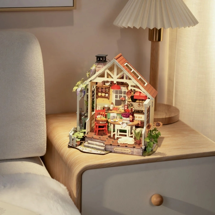 RoboTime 3D dřevěná skládačka Miniatura domečku Slunná venkovská kuchyně