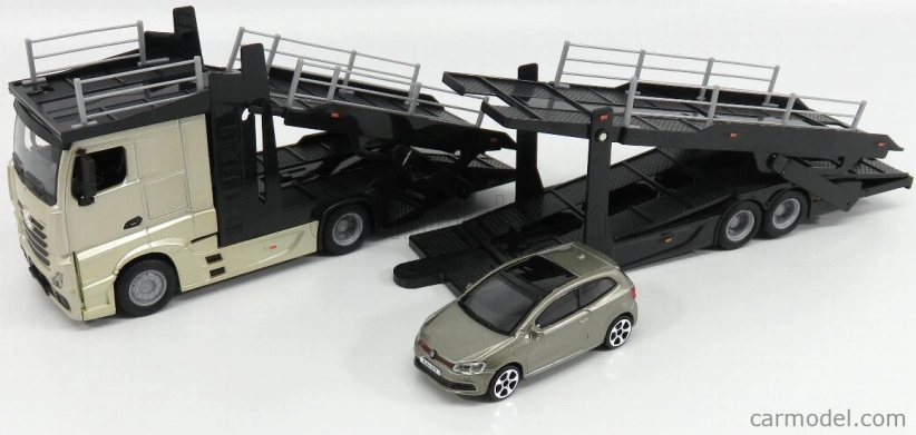 Bburago Mercedes benz Actros 2 2545 Truck Car Transporter 2016 + Volkswagen Polo Gti 1:43