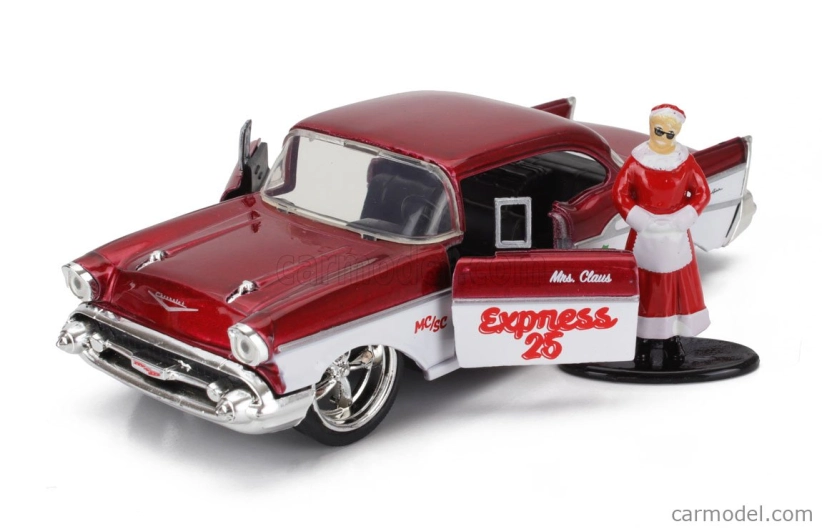 Jada Ford usa Set Holiday Rides 2022 - Pick-up 1941 s Chevroletom Bel Air 1957 so Santa Clausom (Babbo Natale) a pani Santa Clausovou figúrkami 1:32 červená s bielou