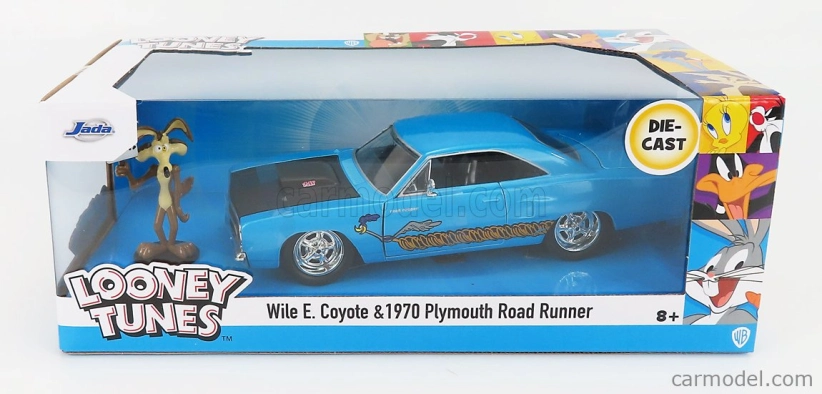 Jada Plymouth Road Runner Coupe 1970 With Wile E. Coyote Figure - Looney Tunes 1:24 Blue