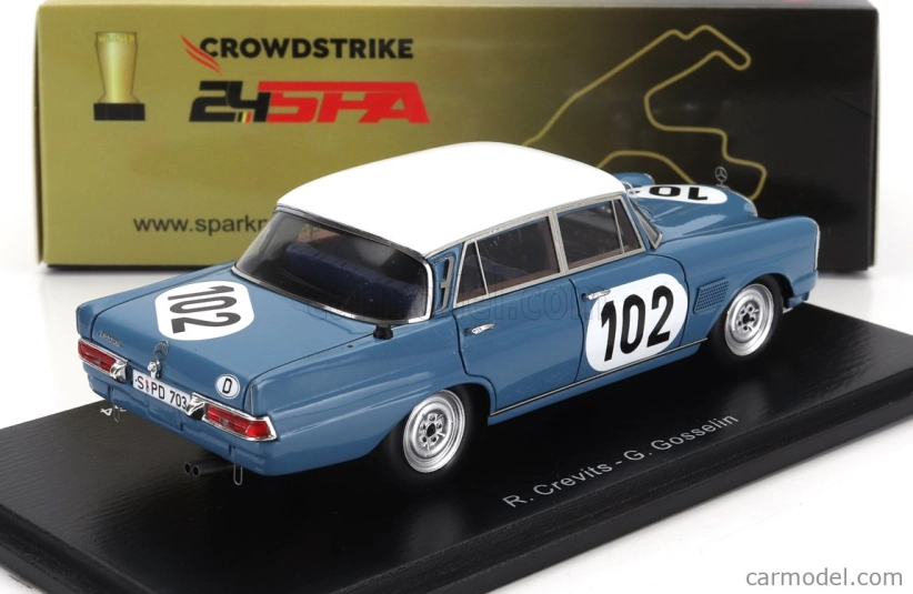 Spark-model Mercedes benz 300 Se 3.0l N 102 Víťaz 24h Spa 1964 Robert Crevits - Gustave Gosselin 1:43 Svetlo modrá biela