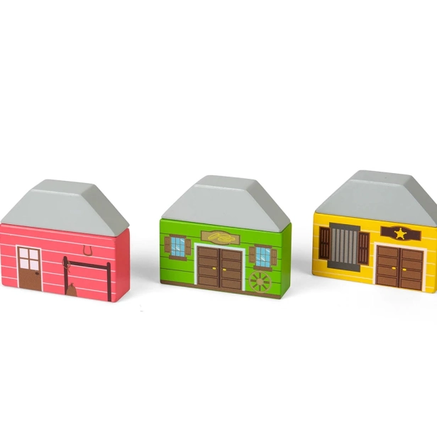 Bigjigs Rail Drevená vláčiková dráha Divoký západ 62 kusov