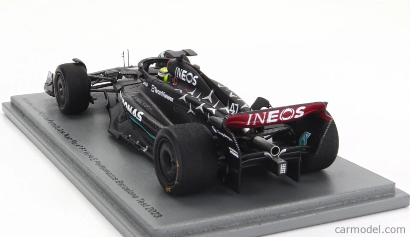 Spark-model Mercedes gp F1 W14 Team Mercedes-amg Petronas Formula One N 47 Tires Test Spain Gp 2023 Mick Schumacher 1:43 Matt Black