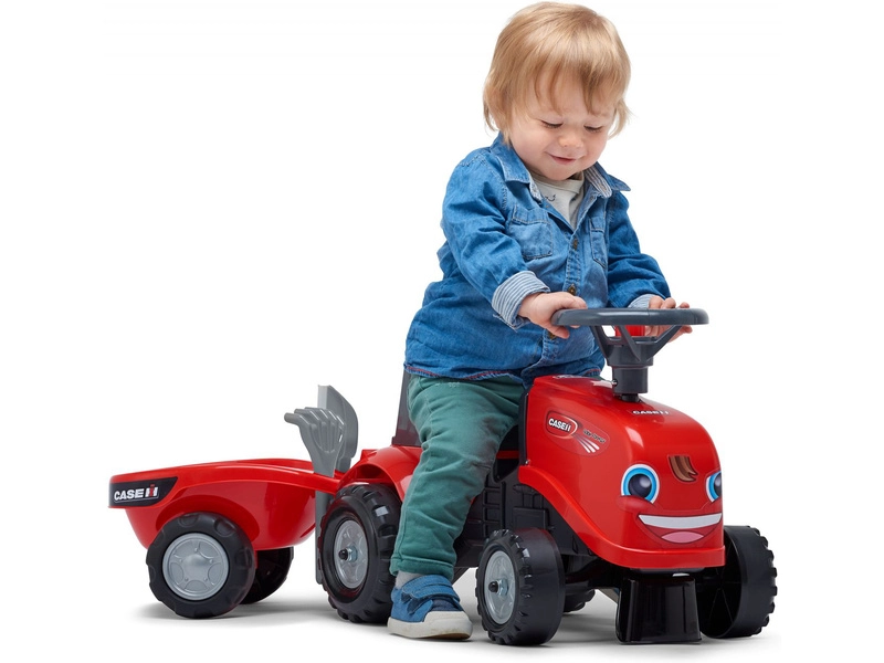 FALK – Detské odrážadlo Baby Case IH s vlečkou, lopatkou a hrabličkami