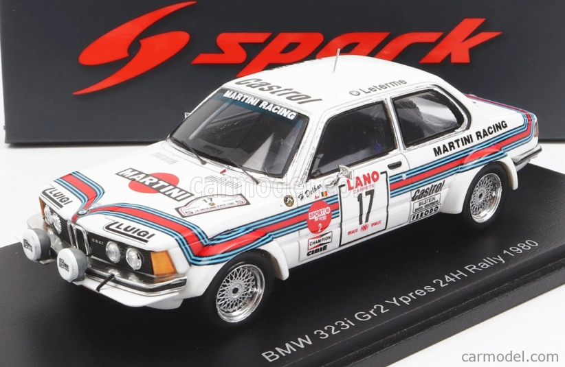 Spark-model BMW radu 3 323i Martini N 17 24h Rally Ypres 1980 H.delbar - W.lux 1:43 Biela červená modrá