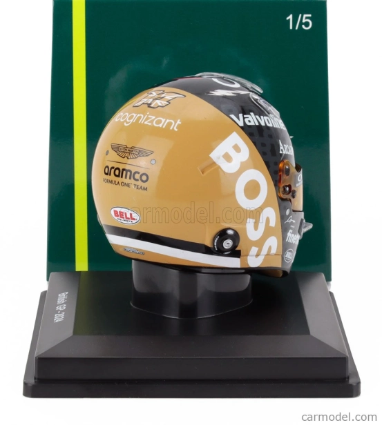 Spark-model Bell helmet Casco Helmet F1 Fernando Alonso Team Aramco Cognizant Aston Martin N 14 British Gp 2024 1:5 Černé Zlato