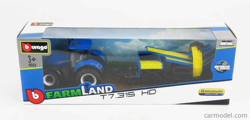 Bburago New holland T7.315 Tractor With Cultivator Trailer 2016 1:50 Blue