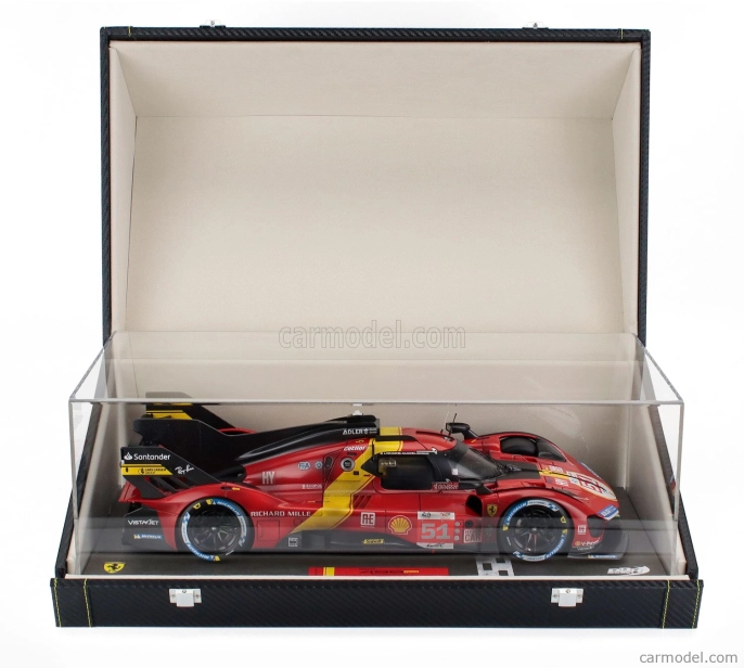 Bbr-models Ferrari 499p 3.0l Turbo V6 Team Ferrari Af Corse N 51 Winner 24h Le Mans (dirty Version - After Race) 2023 Alessandro Pier Guidi - James Calado - Antonio Giovinazzi - Con Vetrina - With Showcase - Coffret Box 1:12 Červená Žlutá Černá