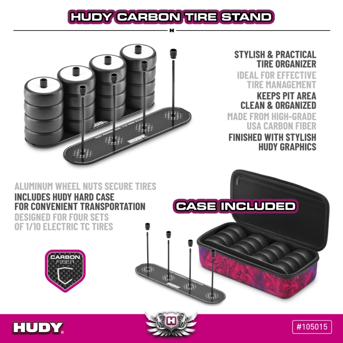 HUDY karbónový stojan na pneumatiky 4 ks + Hard Case