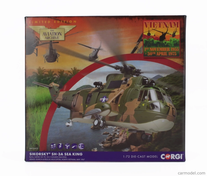 Corgi Sikorsky Sh-3a Sea King Hs-2 Golden Falcons Uss Hornet Helicopter Military 1963 1:72 Vojenská Kamufláž