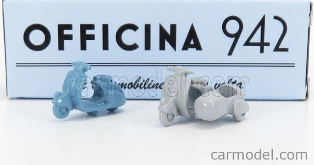 Officina-942 Piaggio Set 2x Vespa 98 + Vespa 98 Sidecar 1946 1:76 svetlomodrá svetlosivá