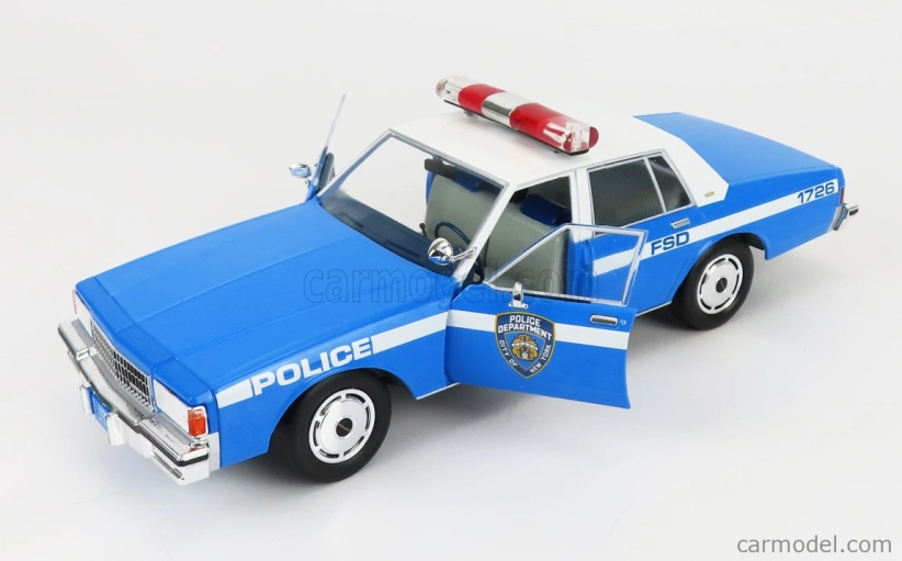 Greenlight Chevrolet Caprice Police New York City Departiment 1990 1:18 Svetlomodrá Biela