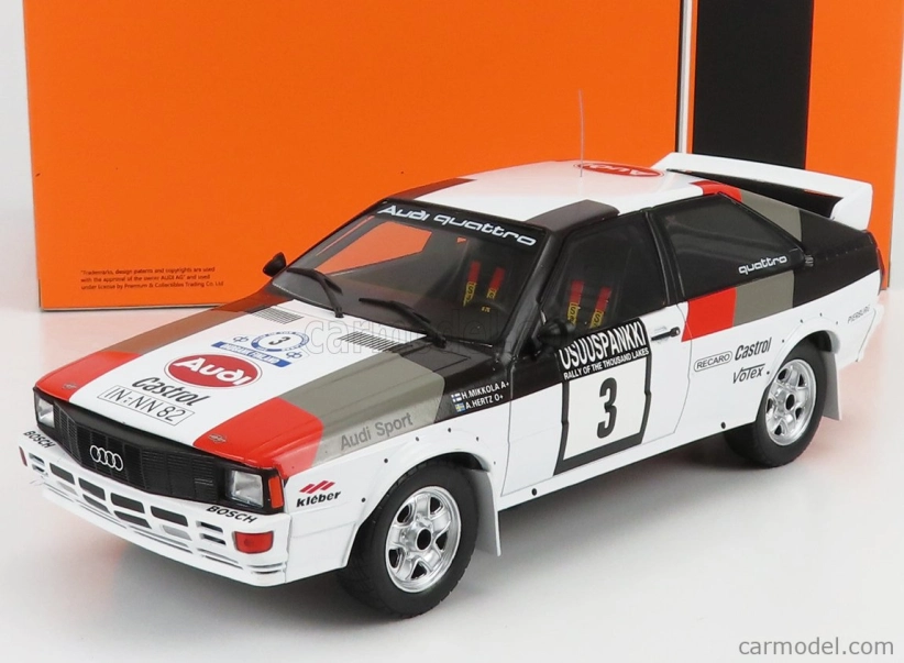Ixo-models Audi Quattro N 3 Rally 1000 Lakes 1982 H.mikkola - A.hertz 1:18 Bielo-šedo-červená